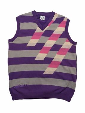 Adidas Knitted Retro Style Sweater Vest Men’s Medium Purple/Pink Stripe Golf